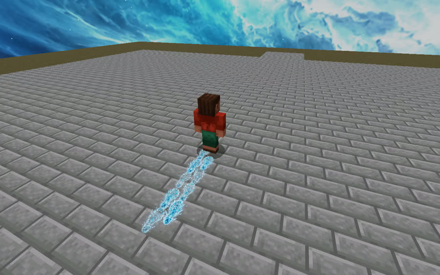 Icy glowing footprints on Minecraft terrain